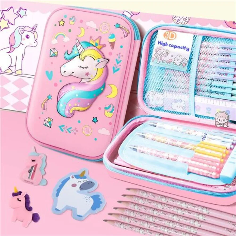 New Cute Unicorn Pencil Case for Girls: 3D EVA Large Capacity with‎ Compartments